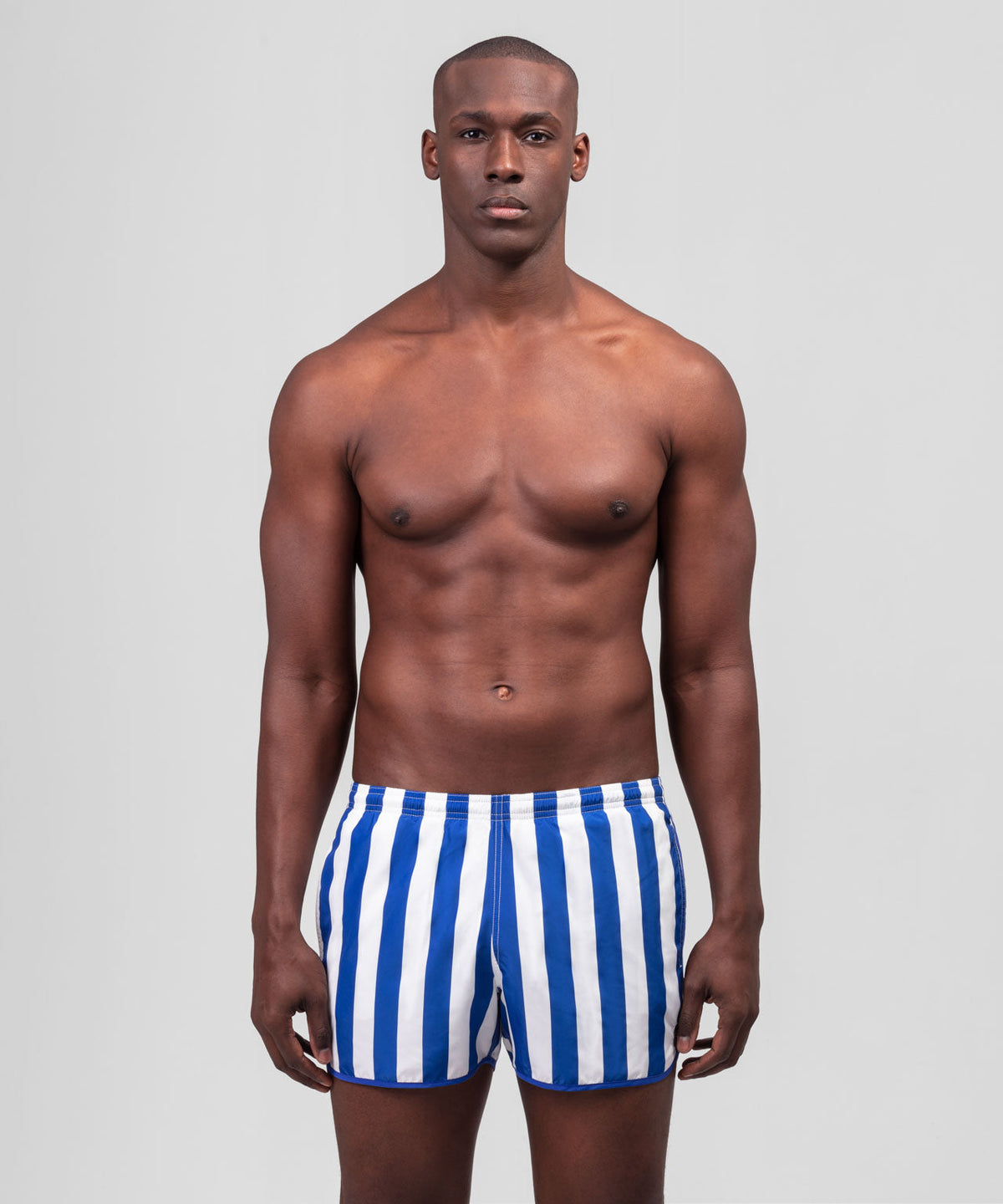 Marathon Swim Shorts Vertical Wide Stripes: Greek Blue / White