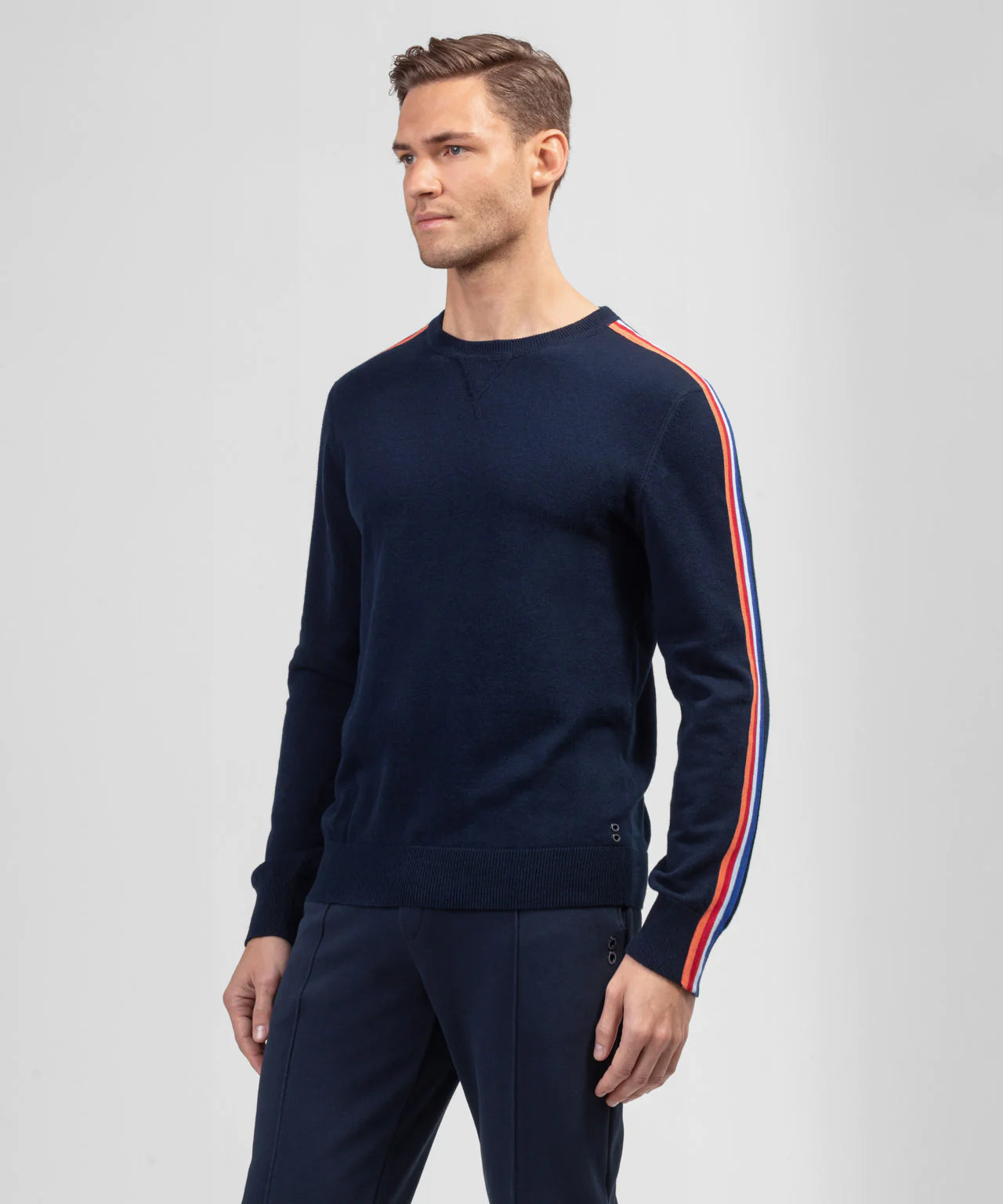 Cotton Cashmere Sweatshirt w. Side Stripes: Navy