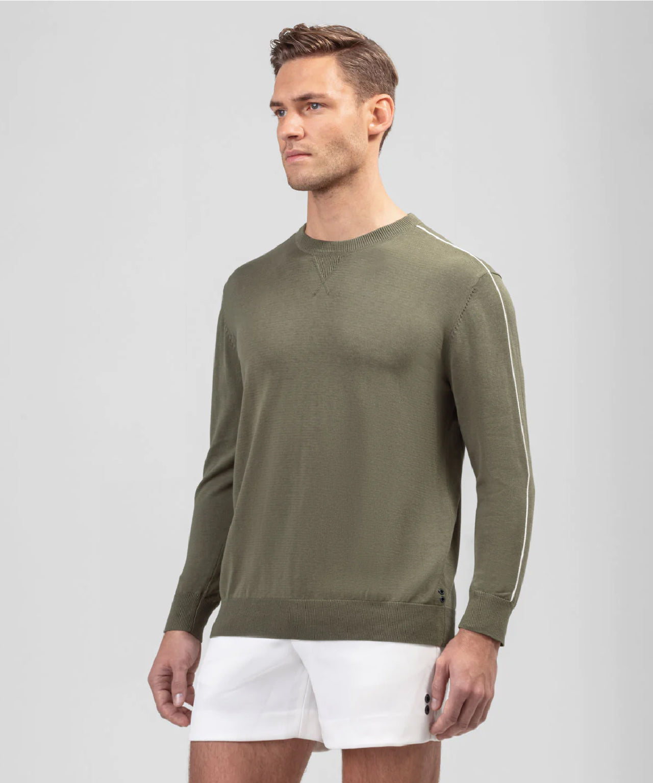 Cotton Silk Sweatshirt w. Piping: Olive Green