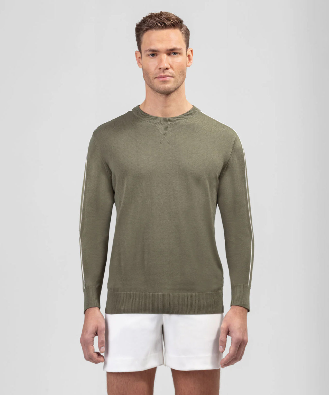 Cotton Silk Sweatshirt w. Piping: Olive Green