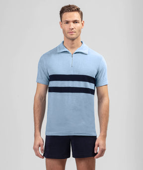 Terry Cotton RD Polo Stripes: Dusty Blue