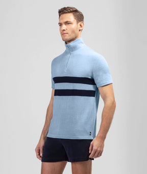 Terry Cotton RD Polo Stripes: Dusty Blue