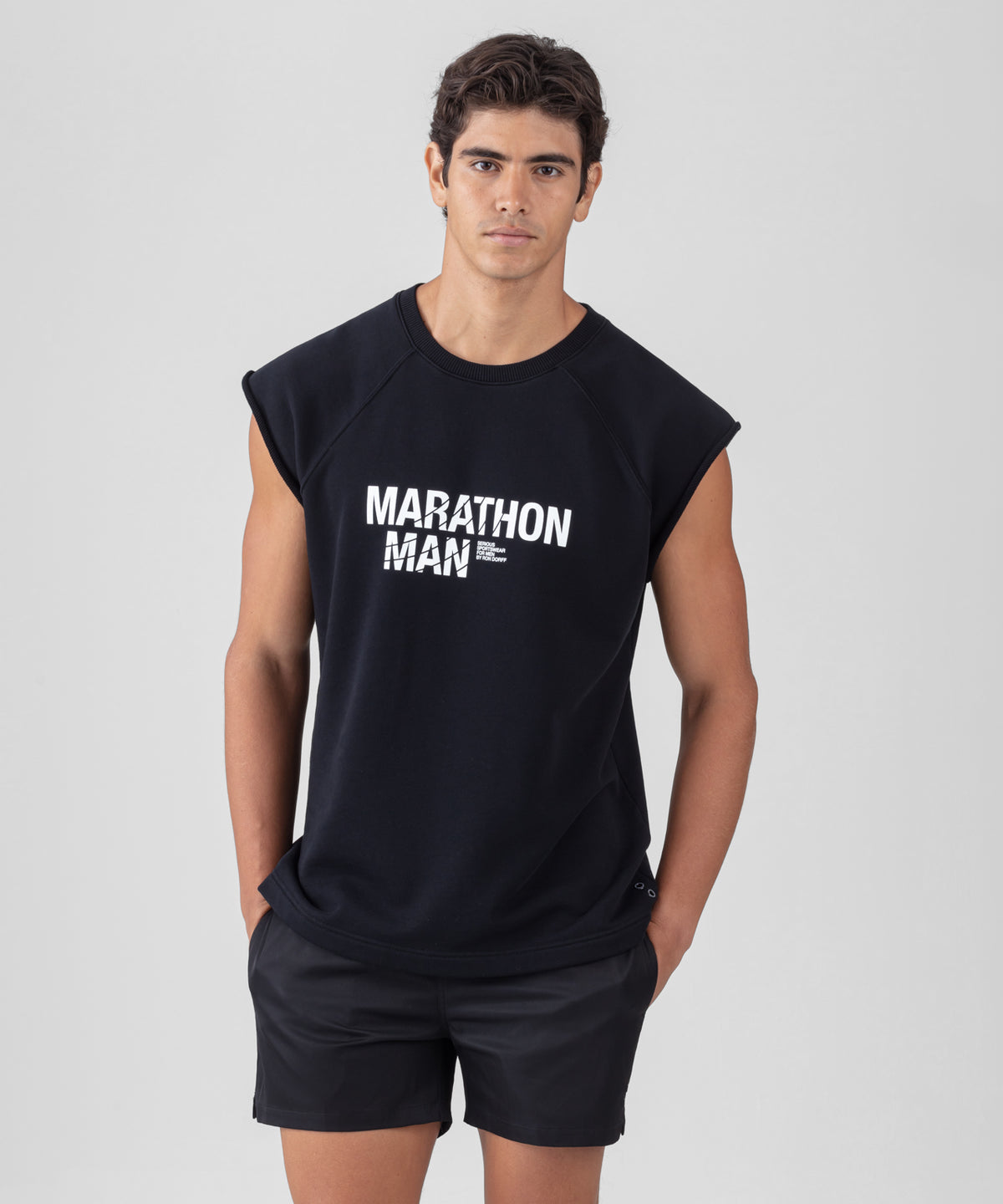 Organic Cotton Sleeveless Sweatshirt "MARATHON MAN": Black