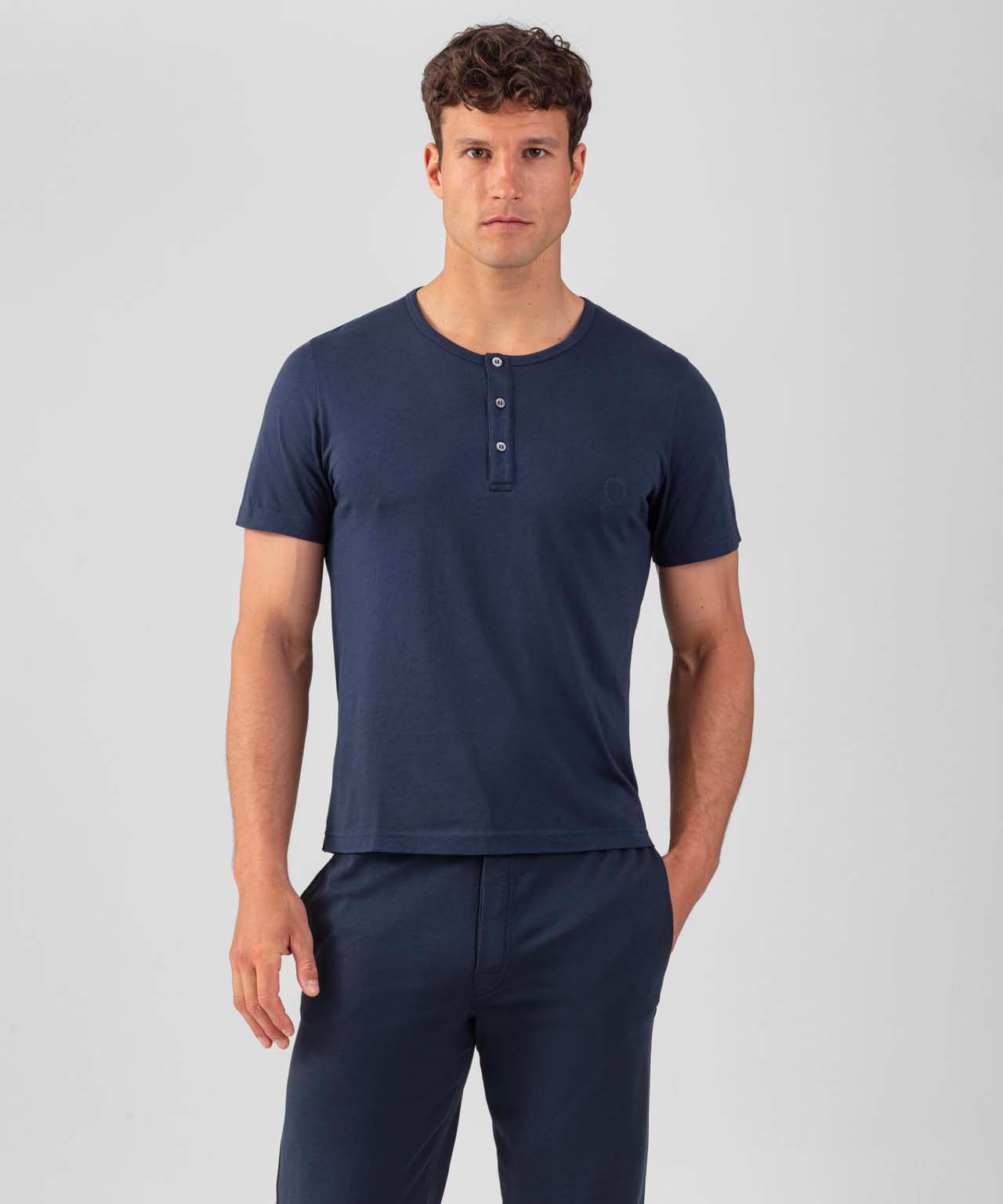 Cotton-Modal Henley T-Shirt: Navy