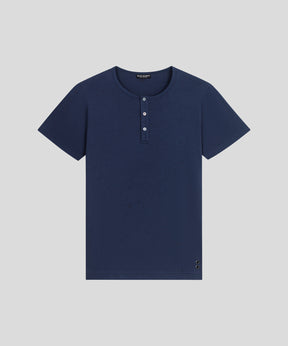 Cotton-Modal Henley T-Shirt: Navy