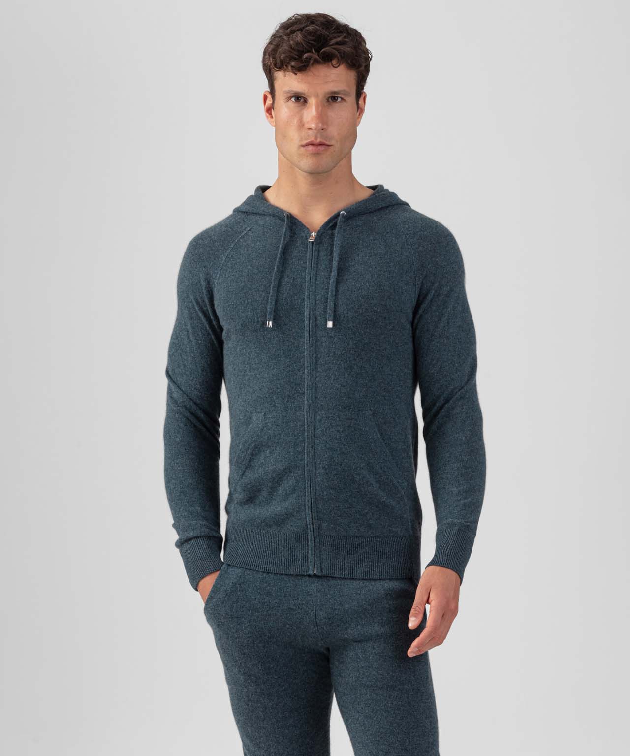 Cashmere Zipped Hoodie: Dark Sage