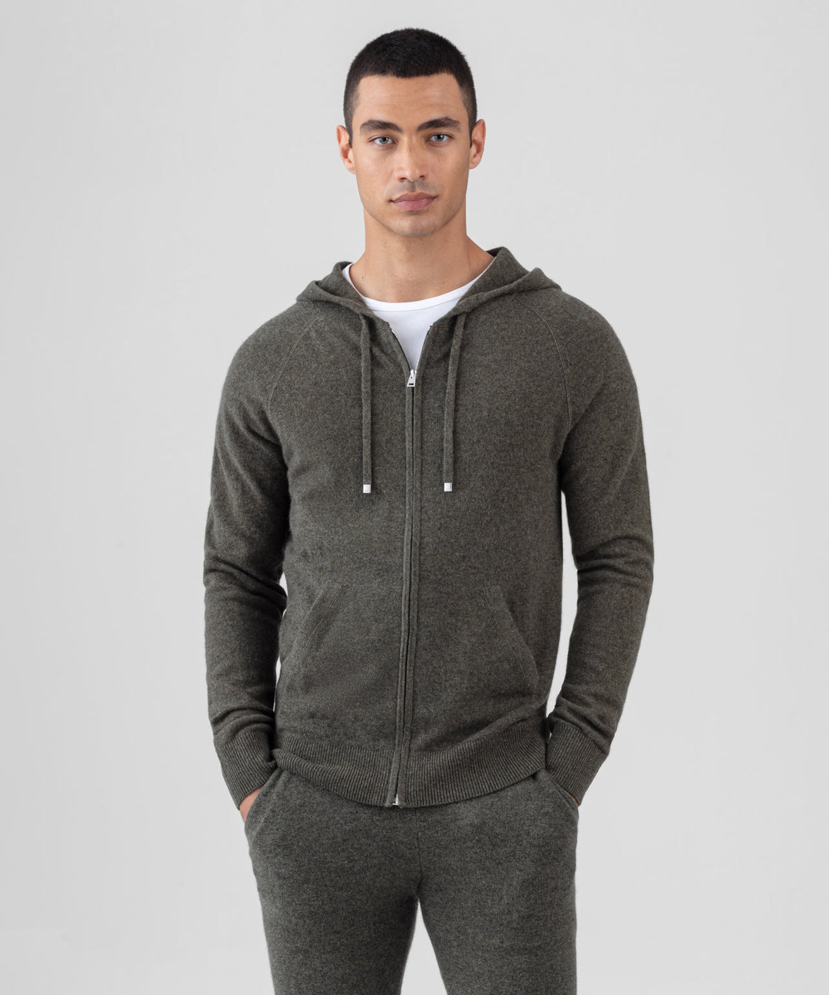 Cashmere Zipped Hoodie: Forest Green