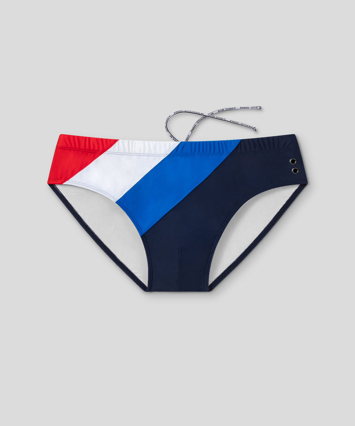 RON DORFF - Ignacio in RD striped swim briefs. Find the collection:   #RonDorff #Menswear #Swimwear #IgnacioOndategui  @ignacioondategui @smiggi