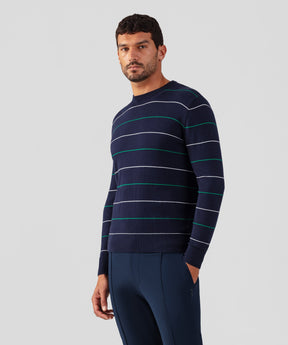 Cotton-Silk Cashmere Sweater w. Tennis Stripes: Navy