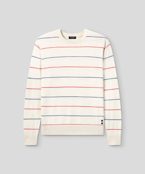 Cotton-Silk Cashmere Sweater w. Tennis Stripes: Off White