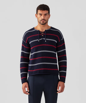 Swedish Fisherman Cotton Sweater: Navy