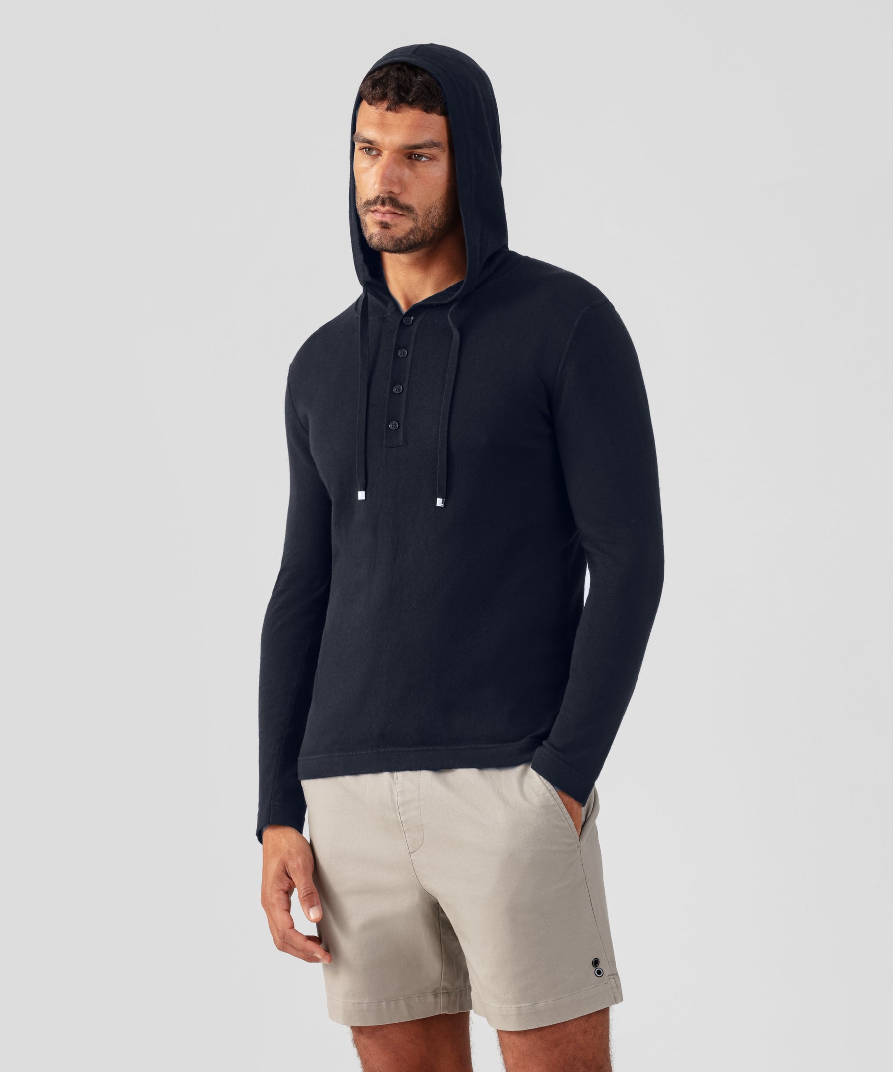 Light Cotton-Silk Hoodie Sweater: Navy