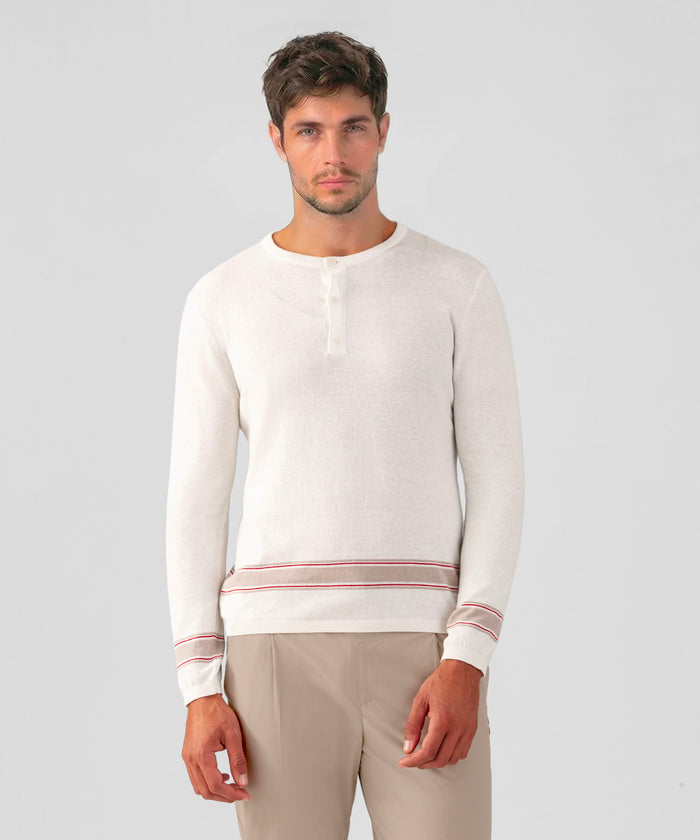 Cotton-Linen Henley Sweater: Off White