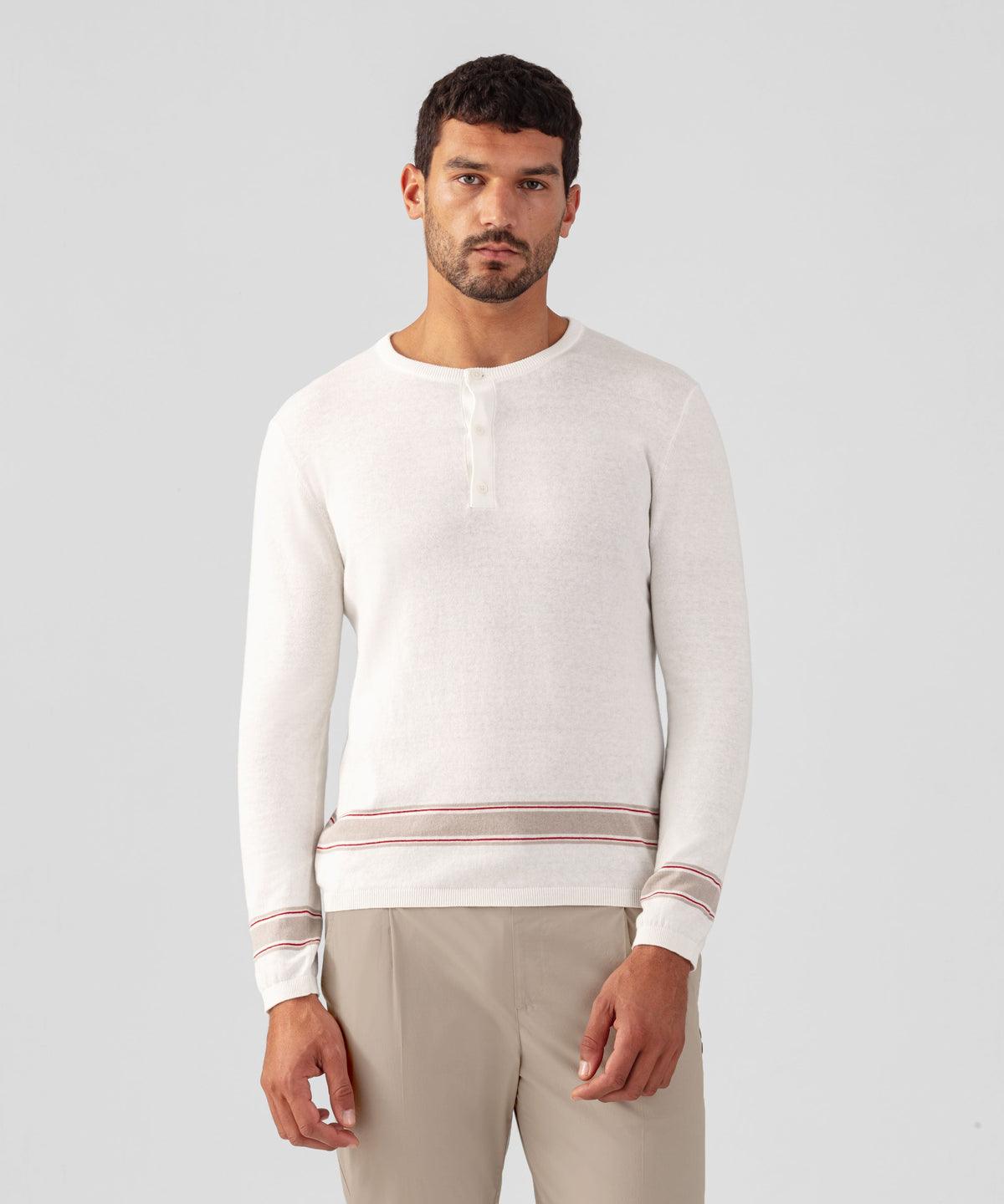 Cotton Linen Henley Sweater: Off White