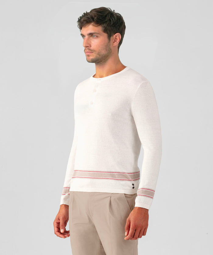 Cotton-Linen Henley Sweater: Off White