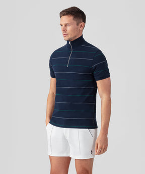 Cotton Piqué RD Polo w. Tennis Stripes: Navy