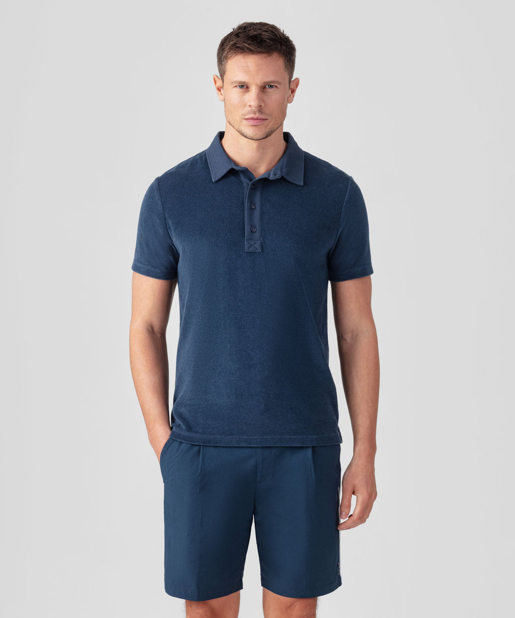 Cotton Terry Polo w. Piqué Collar: Deep Blue | Ron Dorff