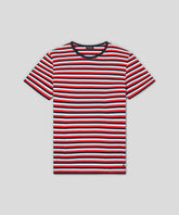 T-Shirt Eyelet Edition w. Tricolor Stripes: Summer Red/Navy/White