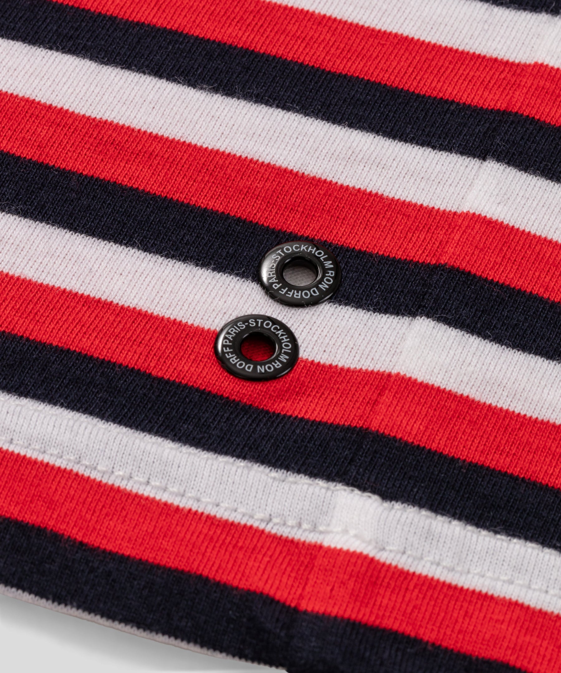 T-Shirt Eyelet Edition w. Tricolor Stripes: Summer Red/Navy/White