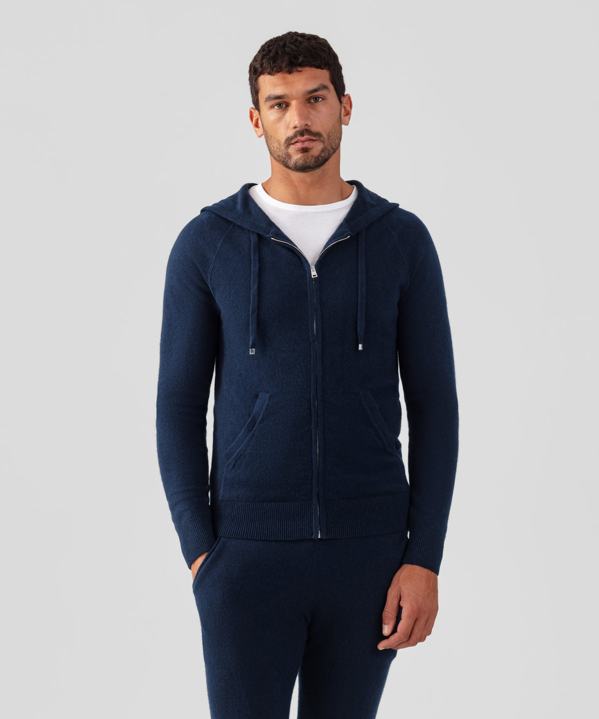 Cashmere Zipped Hoodie: Navy