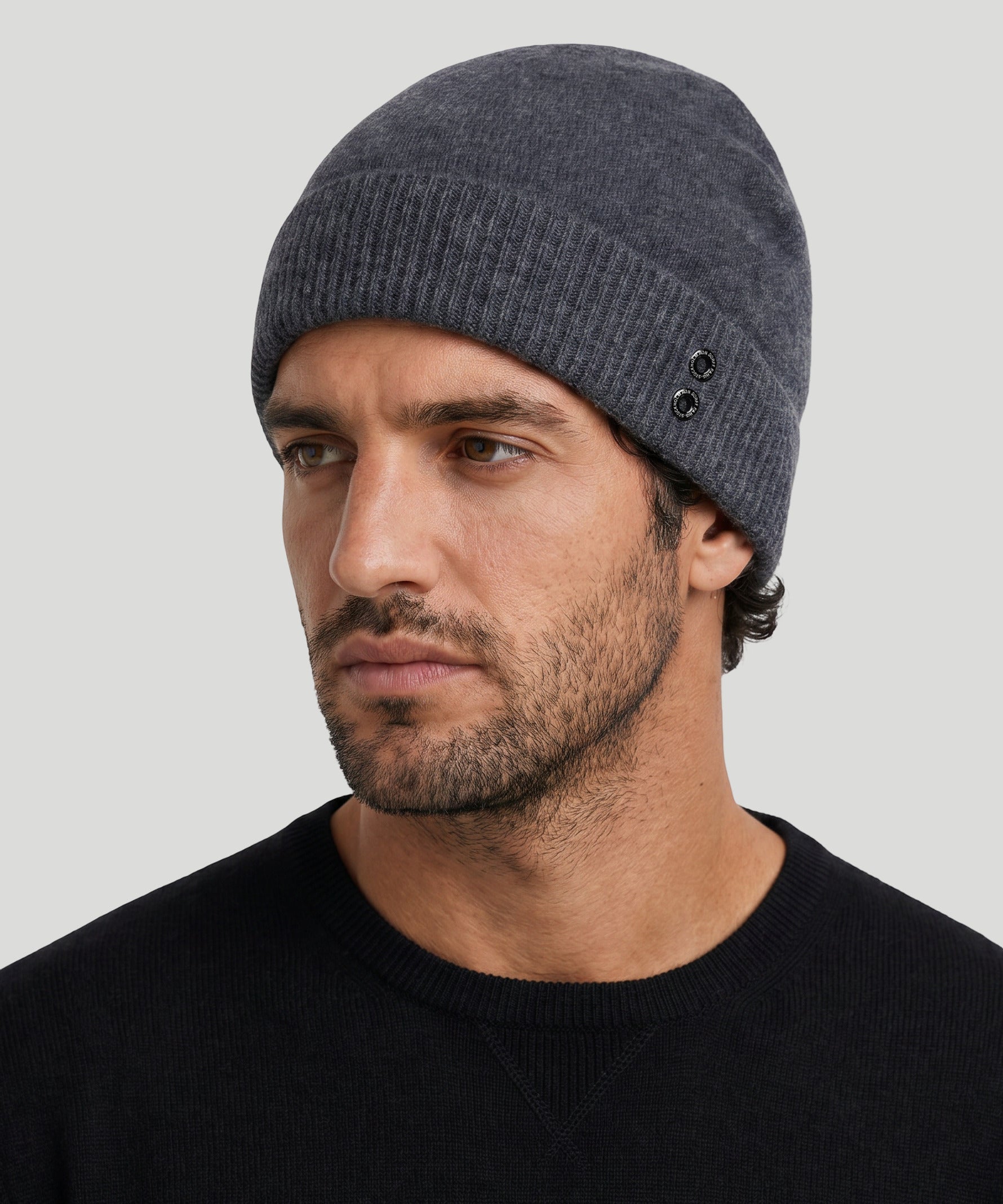 Cashmere Beanie: Dark Grey Melange