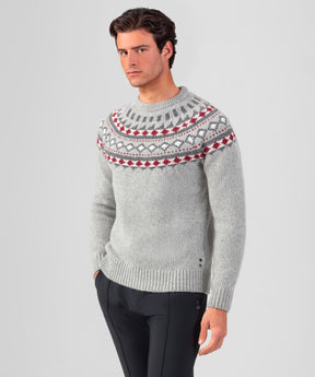Wool Cashmere Sweater w. Nordic Pattern: Grey Melange