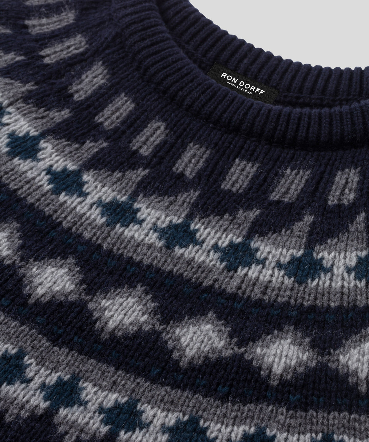 Wool Cashmere Sweater w. Nordic Pattern: Navy