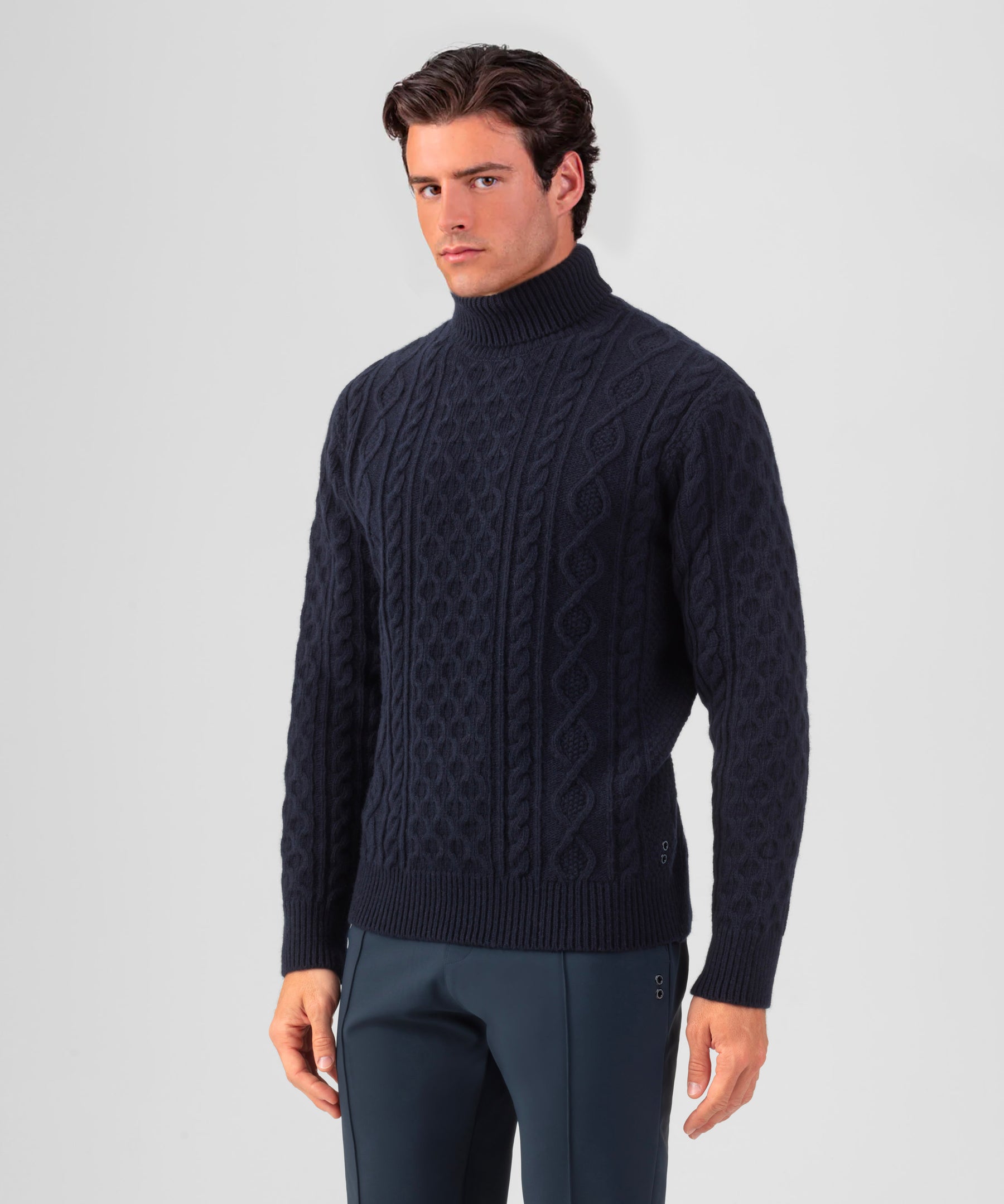 Wool Cashmere Telemark Sweater Turtle Neck: Navy