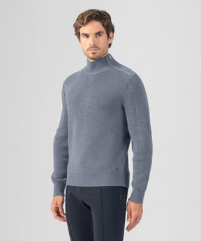 Wool Sweater w. Side-Collar Zip: Glacial Blue