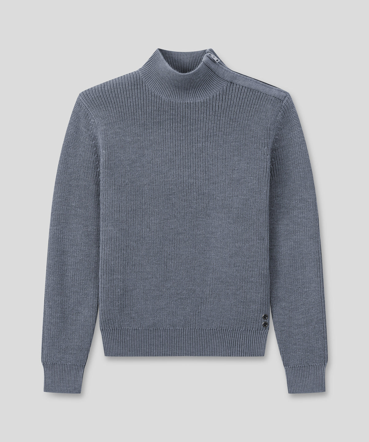 Wool Sweater w. Side-Collar Zip: Glacial Blue