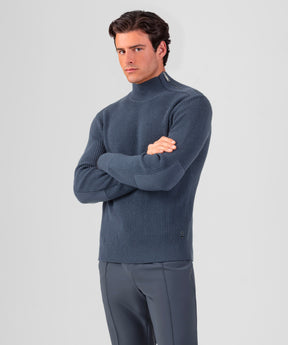 Wool Sweater w. Side-Collar Zip: Lava Grey