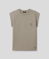 Cotton Piqué Sleeveless Sweatshirt w. Piping: Dusty Beige