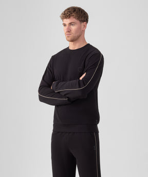 Cotton Piqué Sweatshirt w. Piping: Black