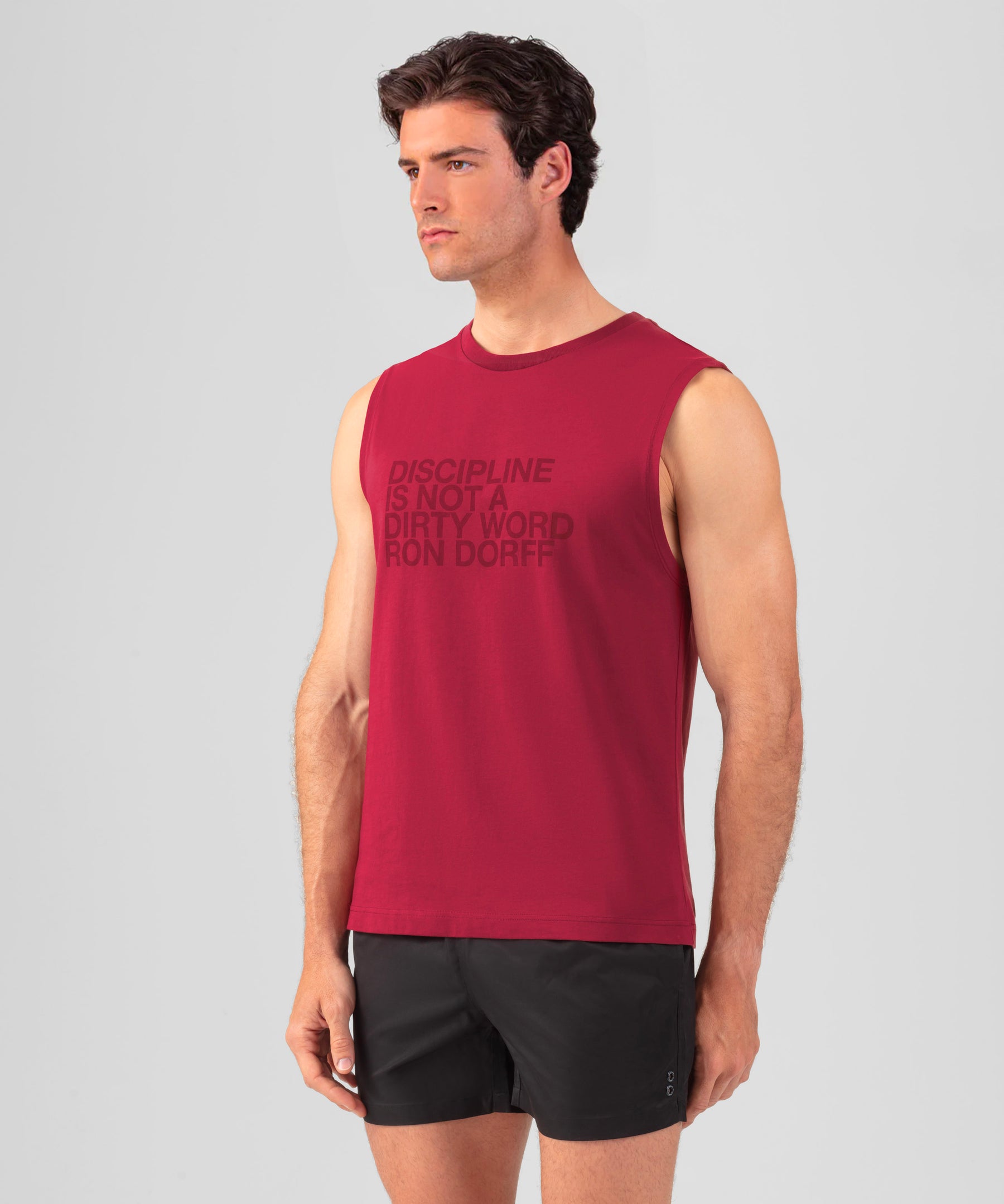 Organic Cotton Sleeveless T-Shirt "DISCIPLINE": Burnt Red