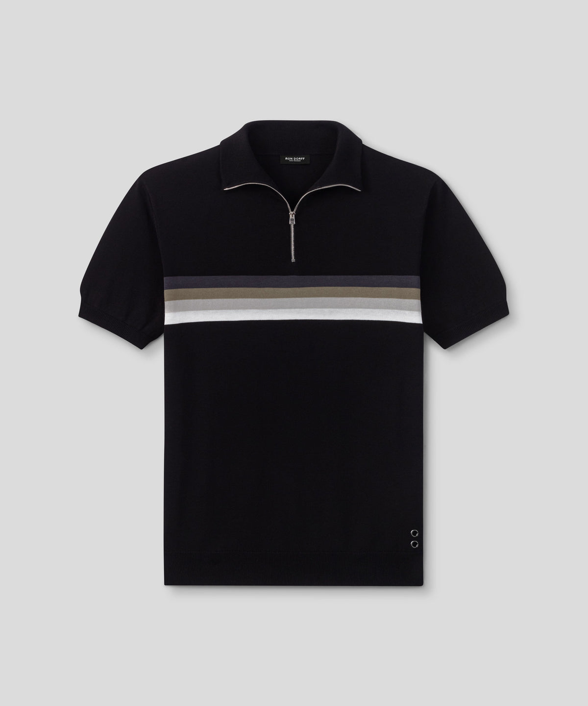 Cotton-Silk Polo w. Chest Stripes: Black