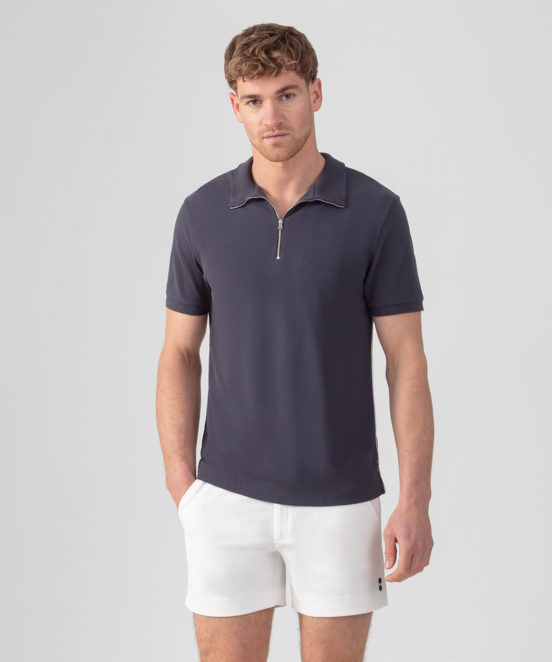 Cotton Piqué Polo w. Piping: Lava Grey