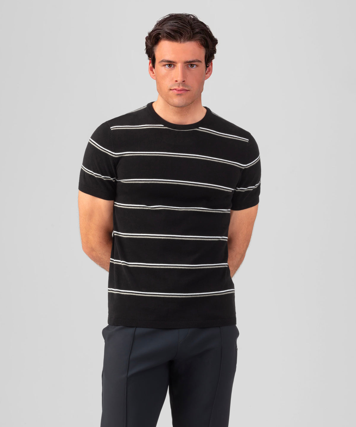 Knitted Striped T-Shirt: Black