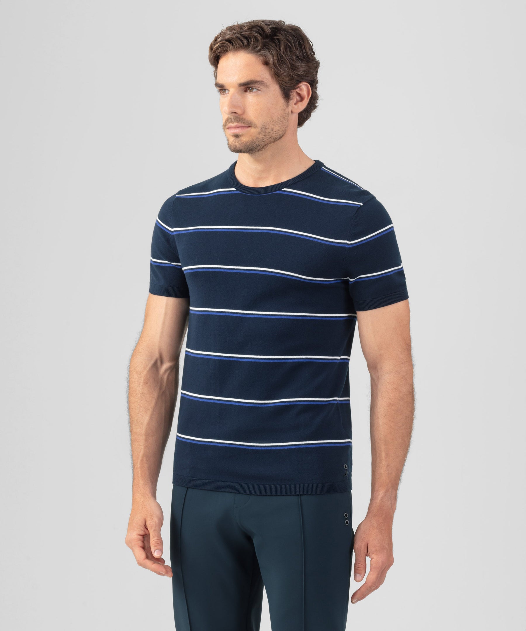 Knitted Striped T-Shirt: Navy