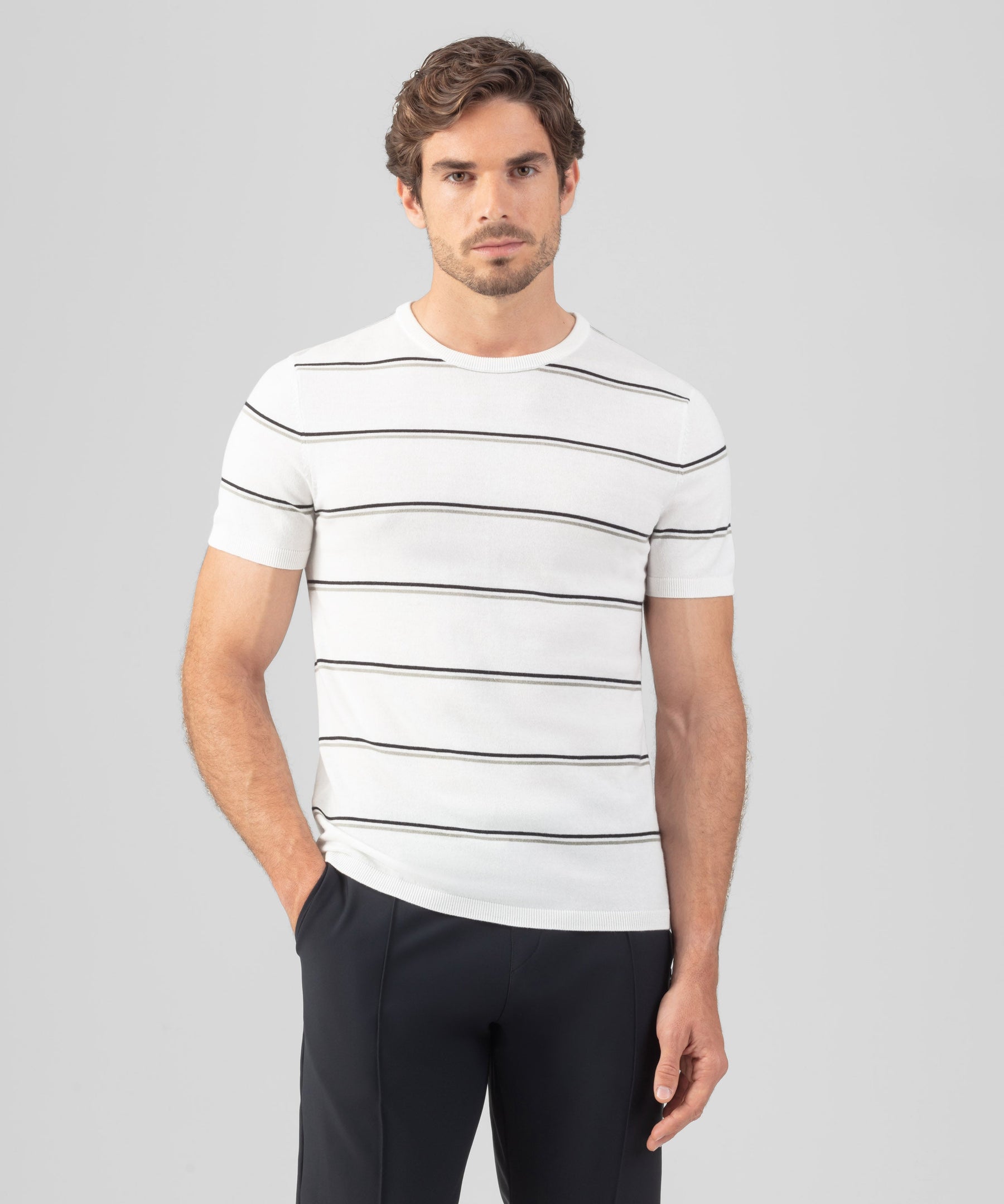 Knitted Striped T-Shirt: Off White