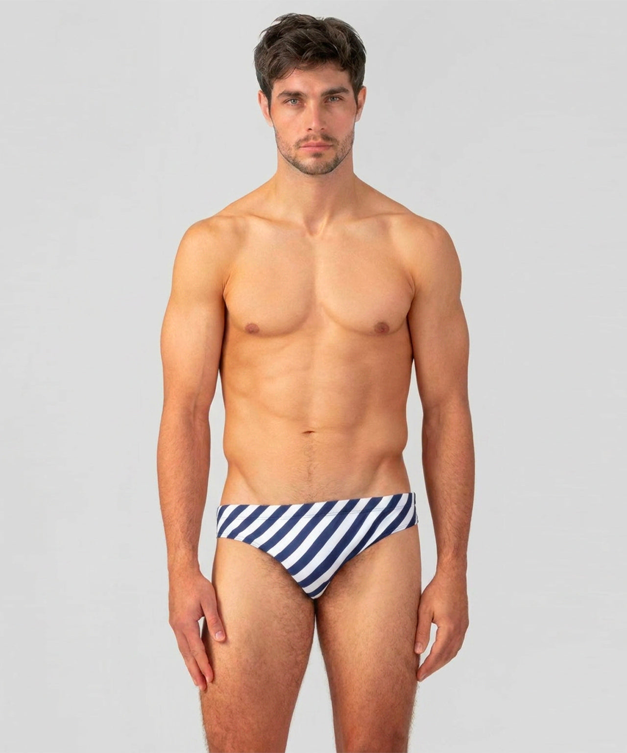 Slim Swim Briefs w. Stripes: Navy/White