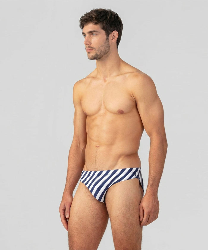 Slim Swim Briefs w. Stripes: Navy/White