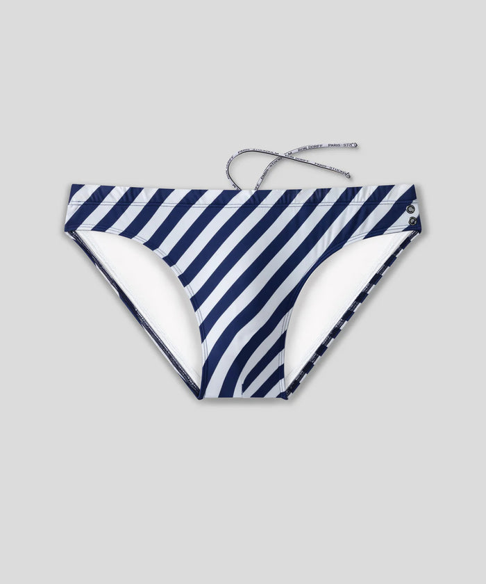 Slim Swim Briefs w. Stripes: Navy/White