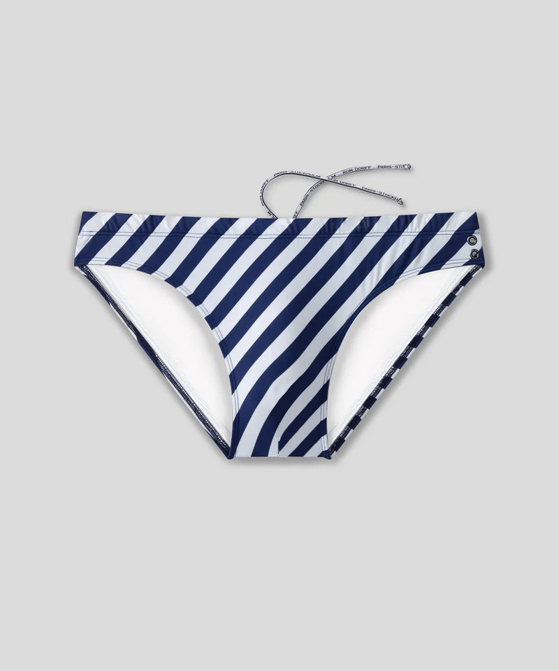 Slim Swim Briefs w. Stripes: Navy/White
