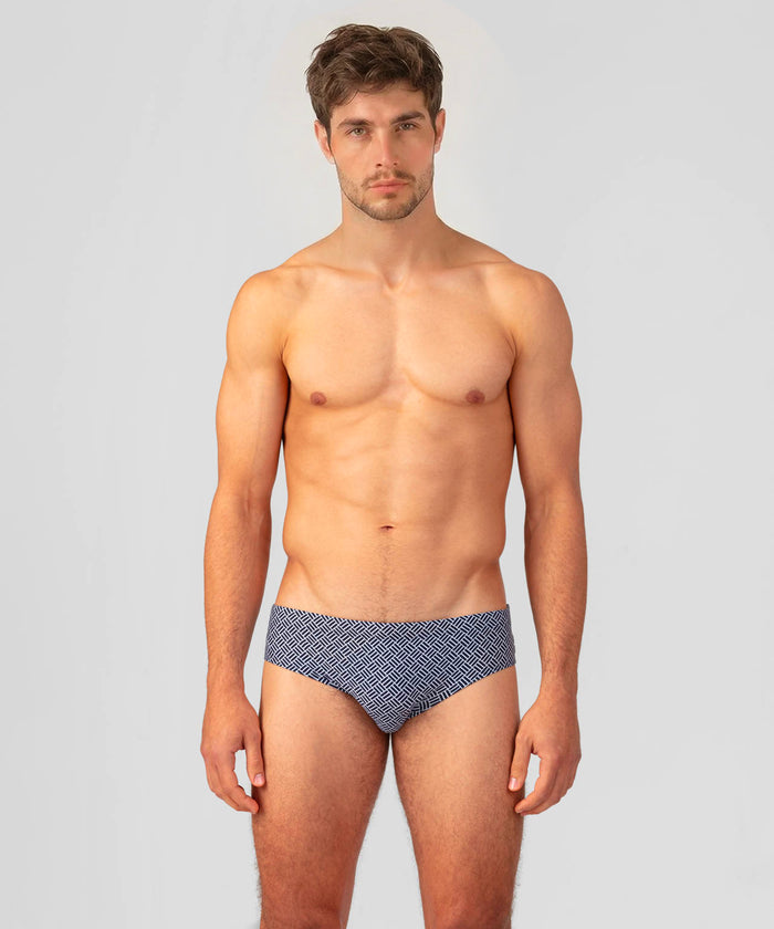 Swim Briefs w. Graphic Pattern: Navy