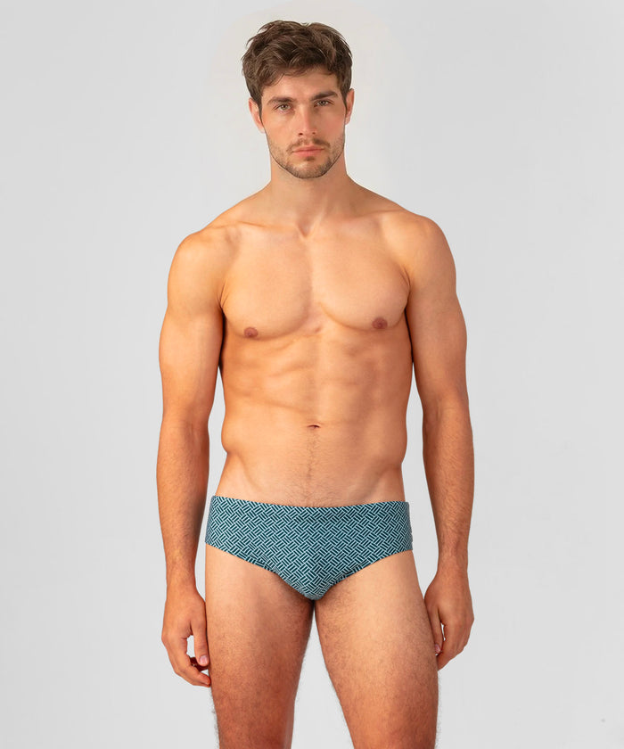 Swim Briefs w. Graphic Pattern: Pine Green