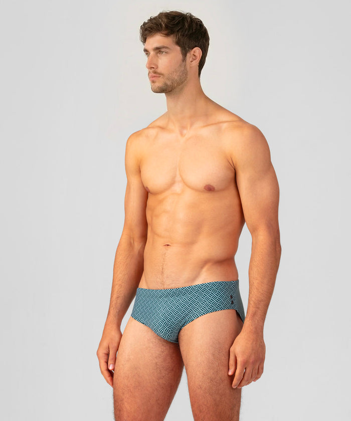Swim Briefs w. Graphic Pattern: Pine Green