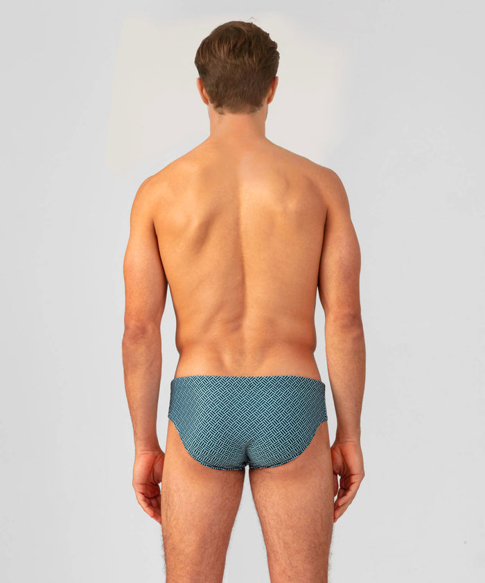 Swim Briefs w. Graphic Pattern: Pine Green