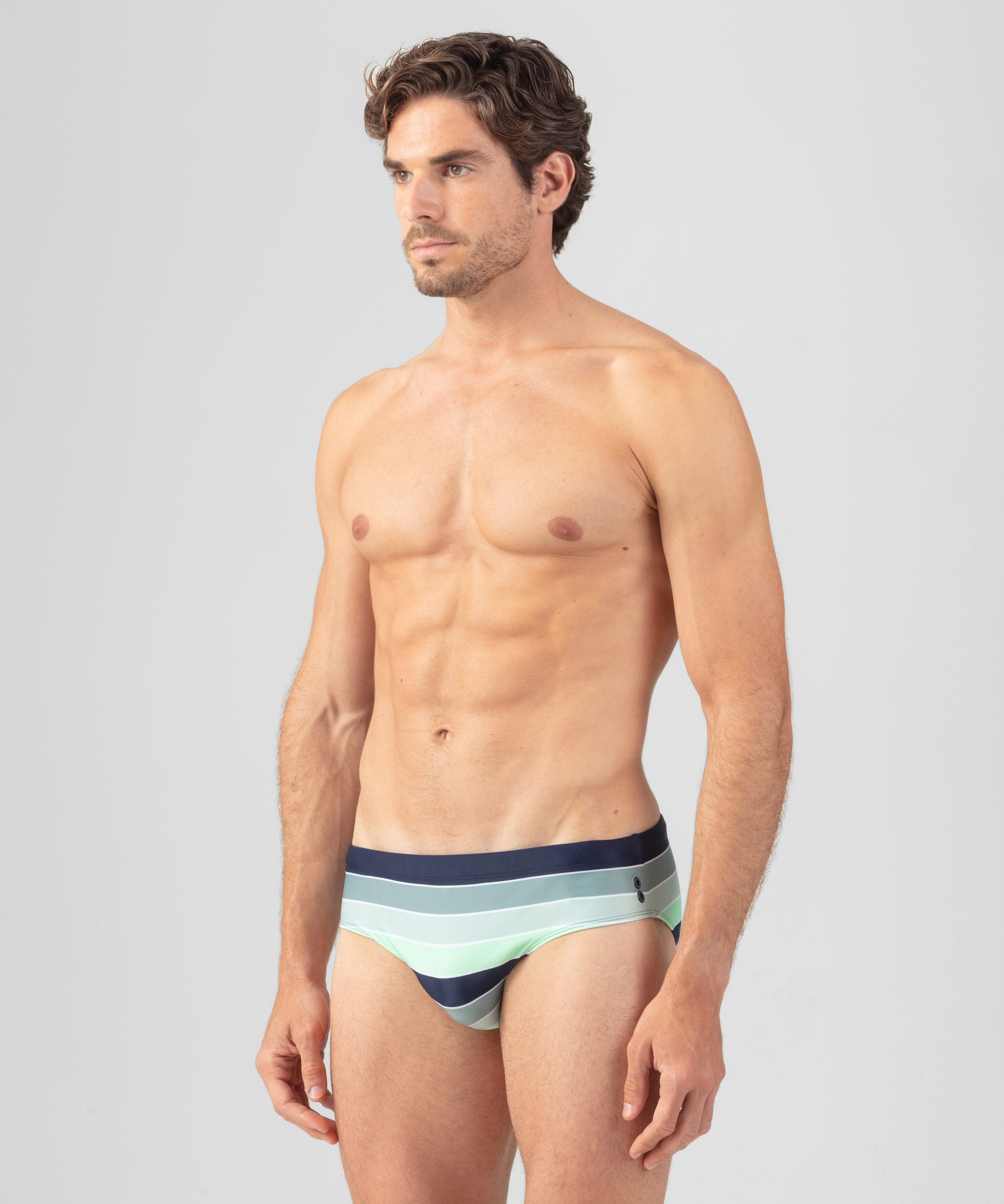 Swim Briefs w. Placed Stripes: Aquamarine