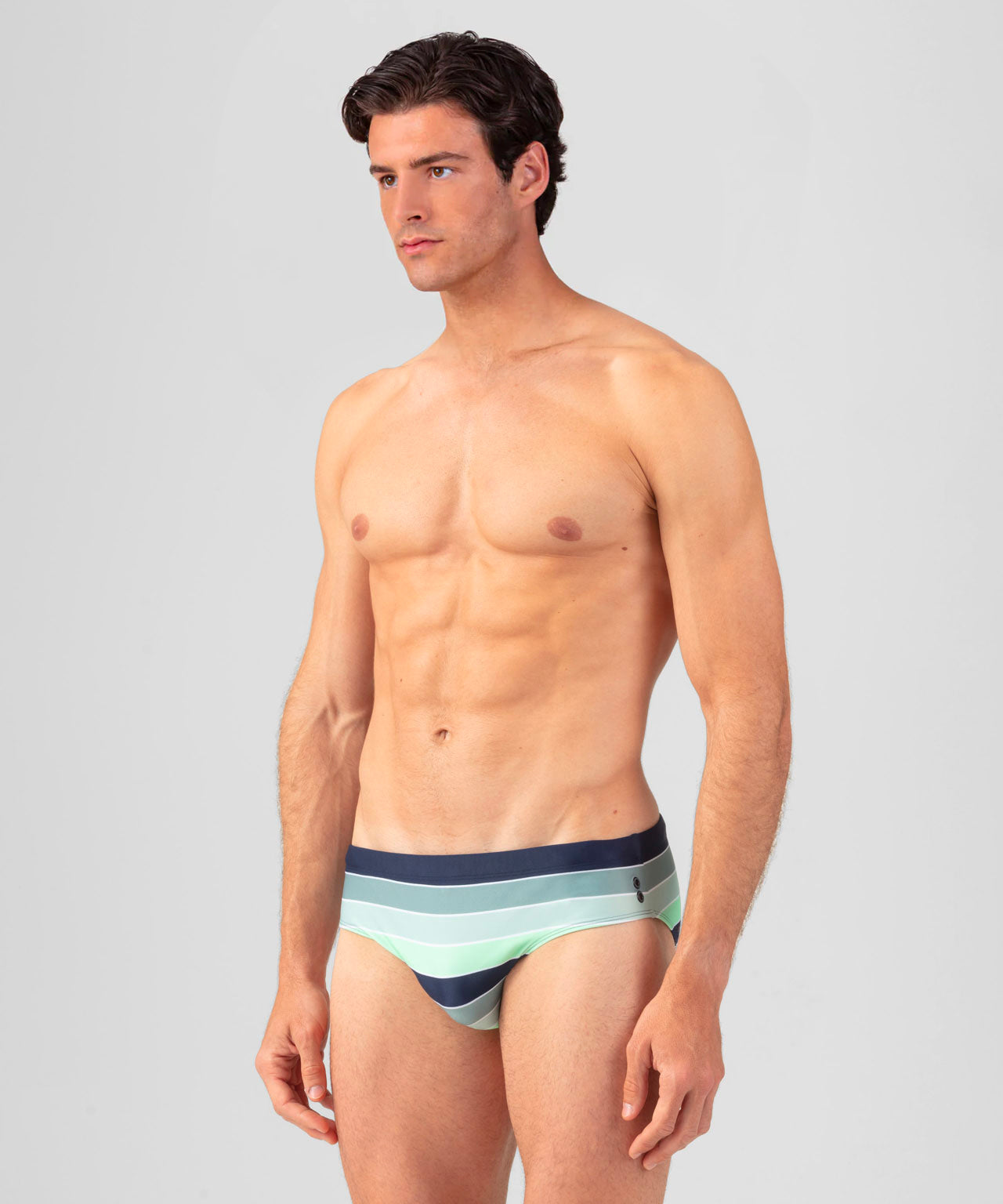 Swim Briefs w. Placed Stripes: Aquamarine