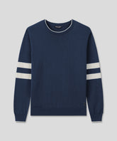 Cotton Cashmere Sweater w. Double Lines: Deep Ocean